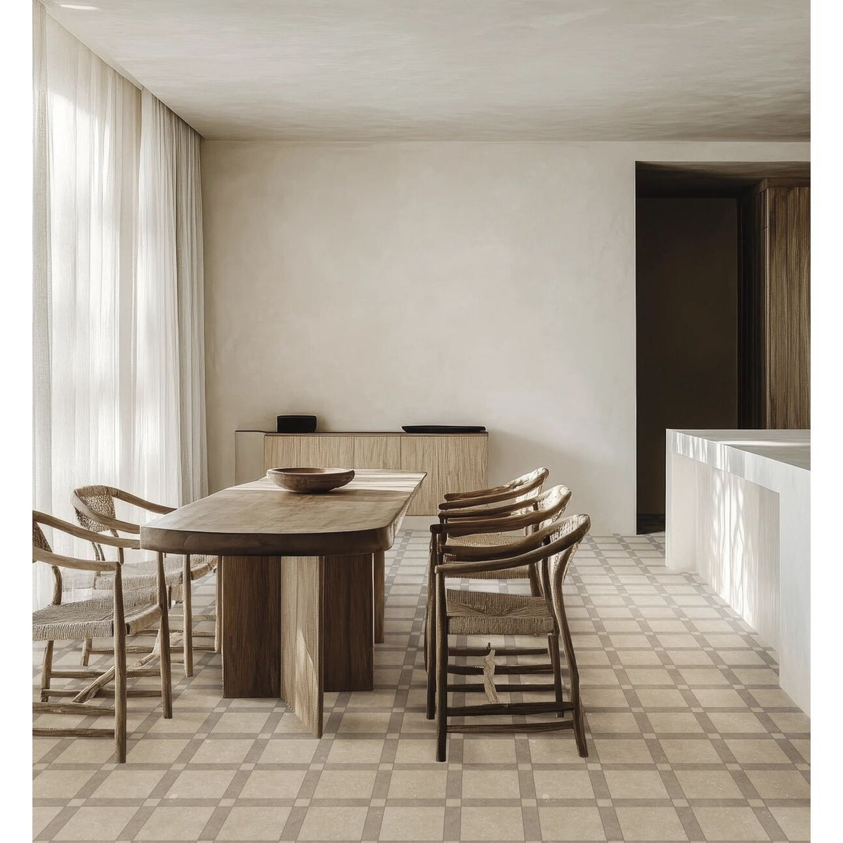 Frame Dune Beige porcelain tile room setting