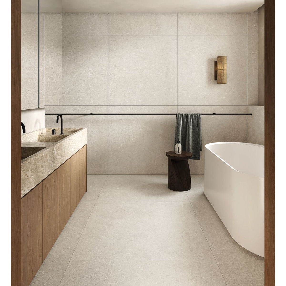 Frame Chalk White large-format porcelain room setting