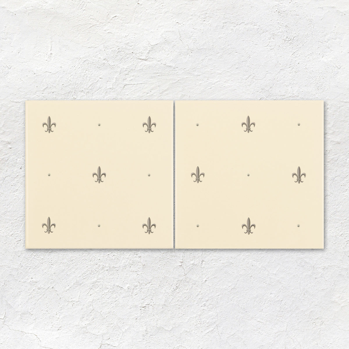 Fleur De Lis Platinum on County White (2 Tile Set) - Ceramic - Metallic