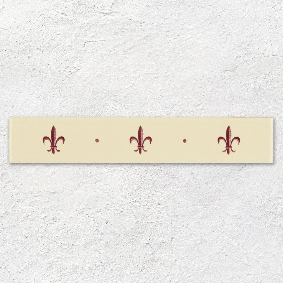 Fleur de Lis Border Burgundy on County White – pattern detail