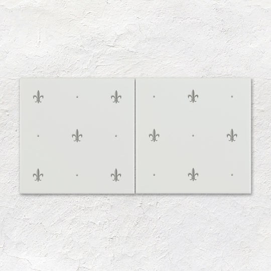 Fleur de Lis Platinum on Brilliant White (2 Tile Set)
