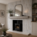 Genesi Pearl Brillo 4.8 x 45cm pearl grey brick tiles on a fireplace surround