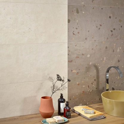 Happy Ivory 33 x 100cm ceramic terrazzo tile lifestyle setting