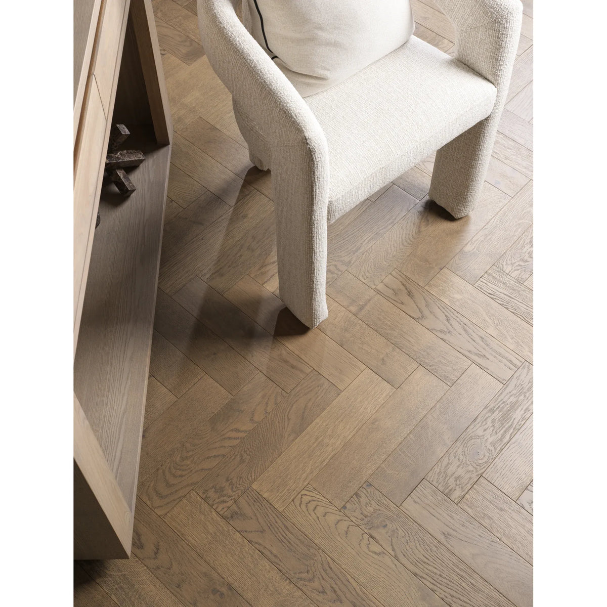 Goodrich Amaretti Oak golden caramel herringbone close-up
