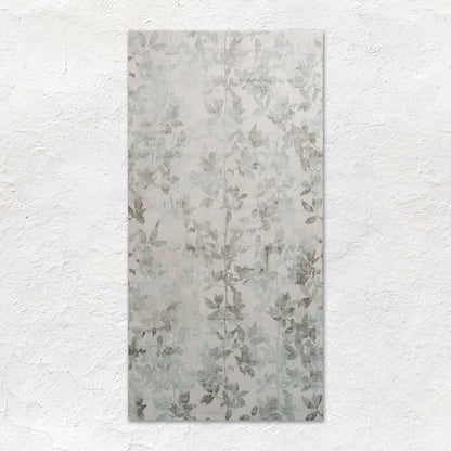 Eden Pergola 60x30cm rectangular wall tile with subtle muted gray leaf pattern on a light textured surface