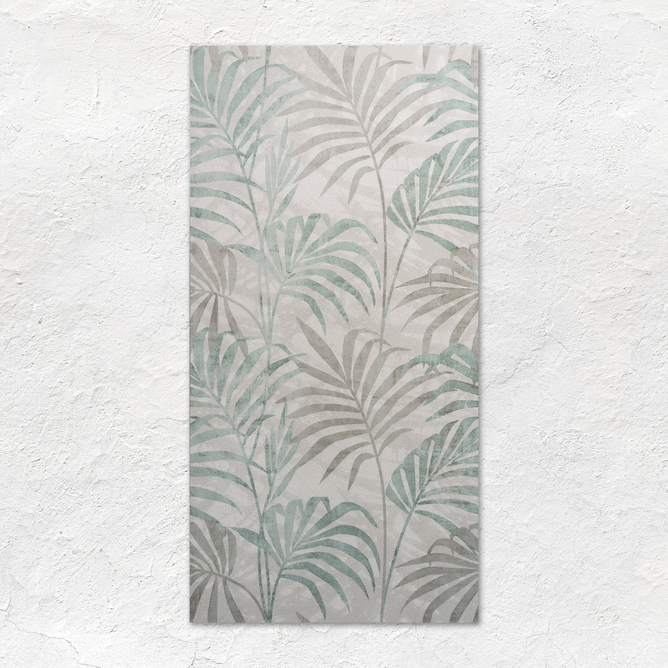 Eden Hothouse 60x30cm rectangular wall tile with watercolor tropical leaf pattern in muted sage and gray tones