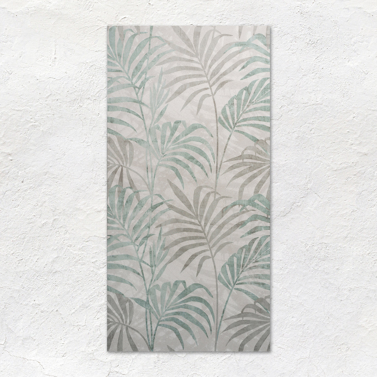 Eden Hothouse 60x30cm rectangular wall tile with watercolor tropical leaf pattern in muted sage and gray tones