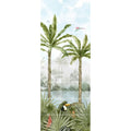 Tropical oasis decorative 8-tile set panel a featuring lush green palm trees toucan and parrots on misty jungle background