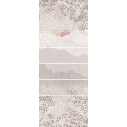 Eastern mist decorative 8-tile ceramic panel with muted tones and east asian ink-wash landscape design