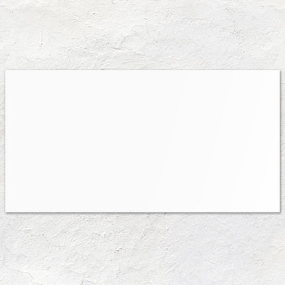 A plain white rectangular ice white rectified ceramic cardstock sheet measuring 60x30 centimeters