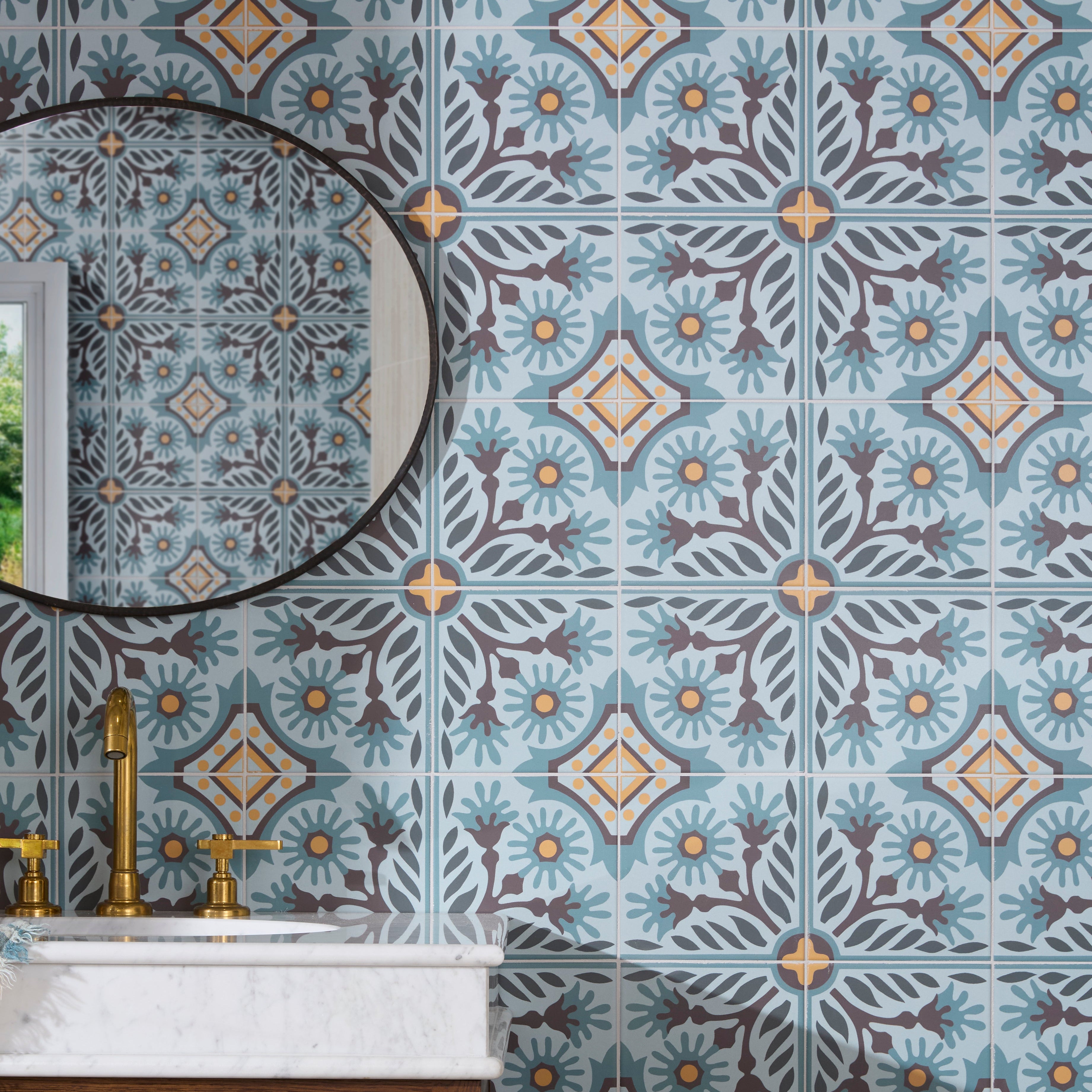 Indirah Porcelain Azure 20 x 20cm Bathroom feature wall