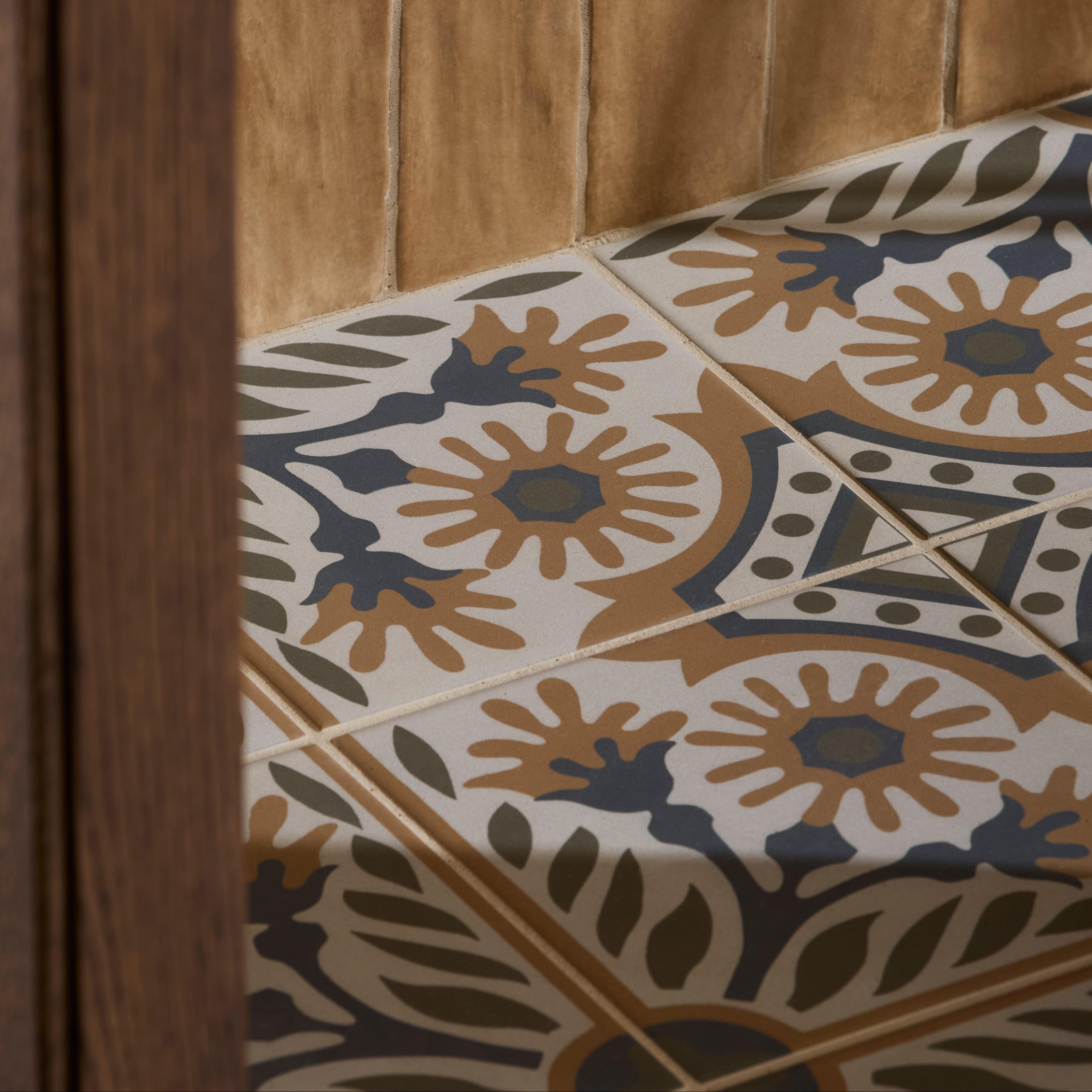 Indirah Porcelain Cotto 20 x 20cm on a bathroom floor