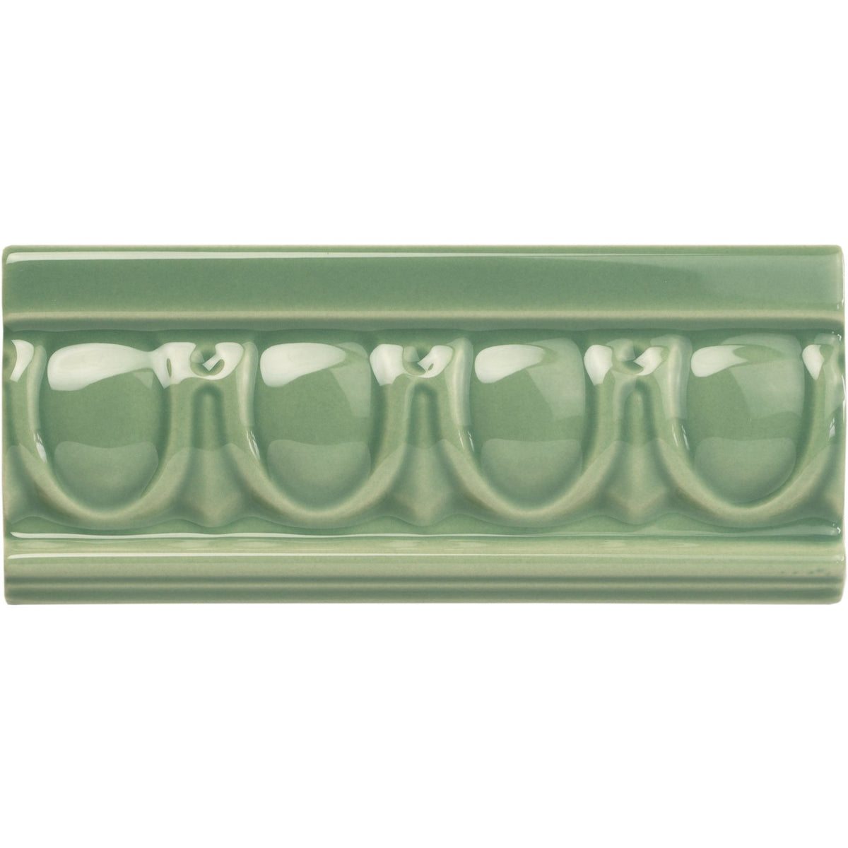 Jade Breeze Egg & Dart Moulding Ceramic Wall Tile 152x65mm - Gloss - Green