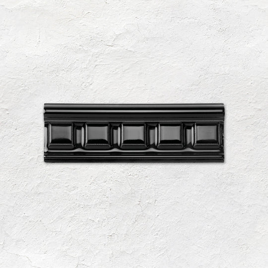 Jet Black Dentil Moulding Ceramic Wall Tile 152x50mm - Gloss