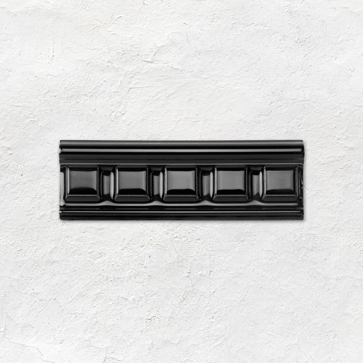 Jet Black Dentil Moulding Ceramic Wall Tile 152x50mm - Gloss