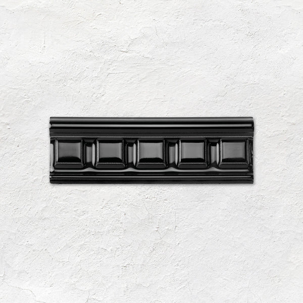 Jet Black Dentil Moulding Ceramic Wall Tile 152x50mm