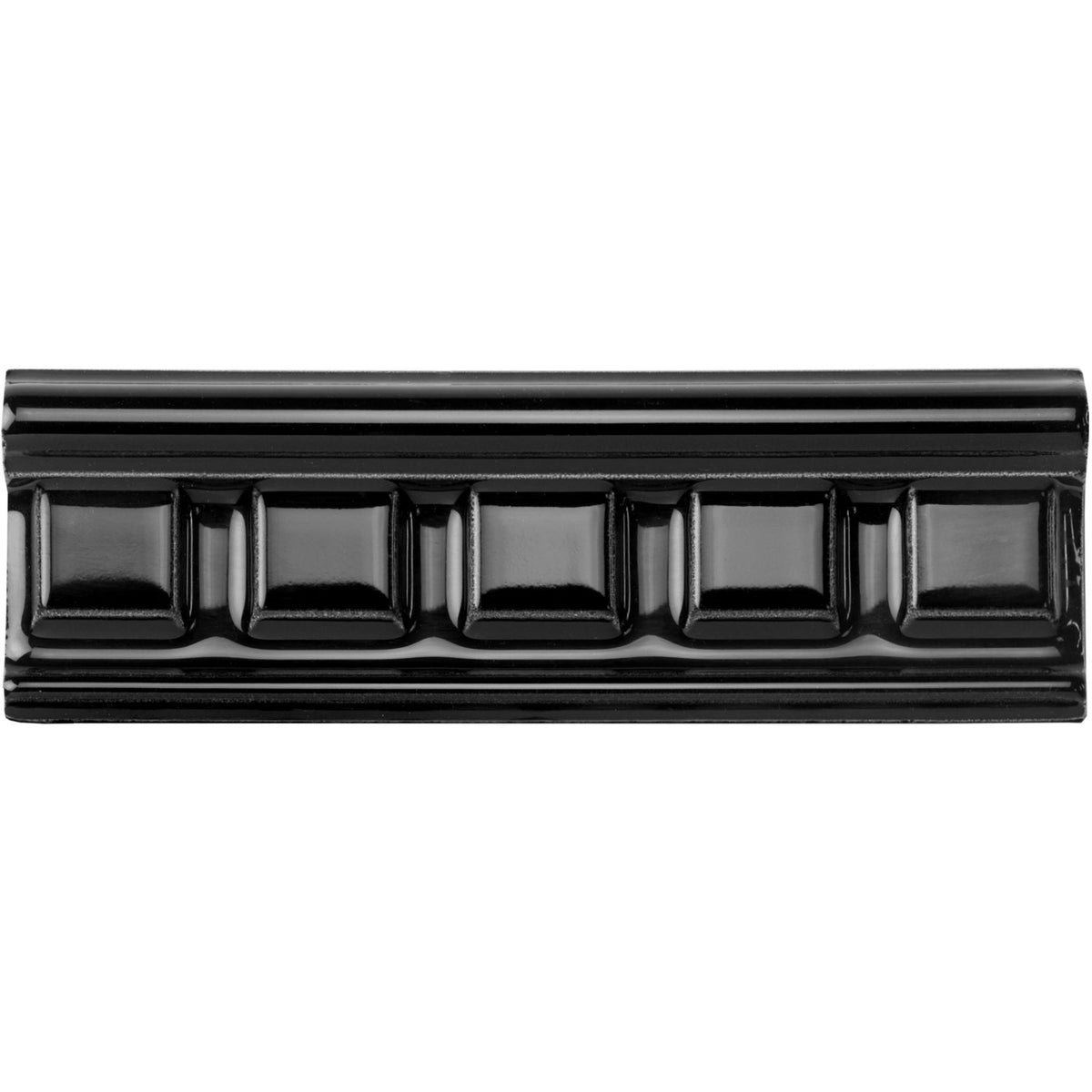 Jet Black Dentil Moulding Ceramic Wall Tile 152x50mm - Gloss