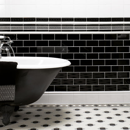 Jet Black Dentil Moulding Ceramic Wall Tile 152x50mm