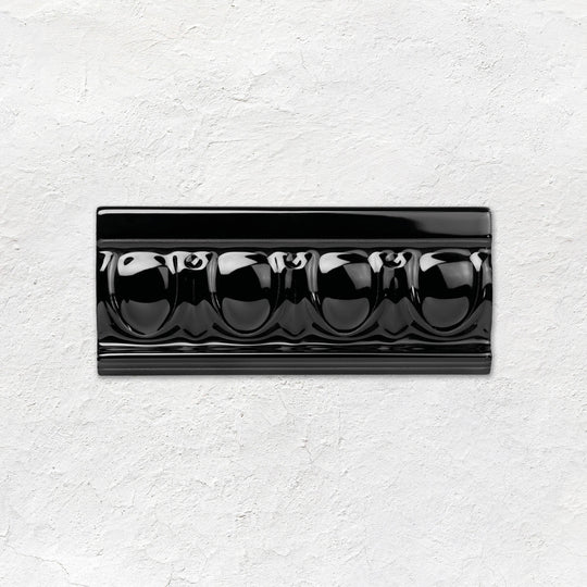 Jet Black Egg & Dart Moulding Ceramic Wall Tile 152x65mm