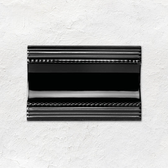 Jet Black Plain Cornice Ceramic Wall Tile 152x75mm - Gloss
