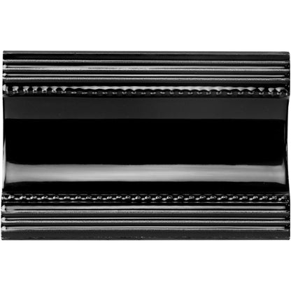 Jet Black Plain Cornice Ceramic Wall Tile 152x75mm