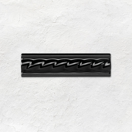Jet Black Rope Moulding Ceramic Wall Tile 152x40mm - Gloss