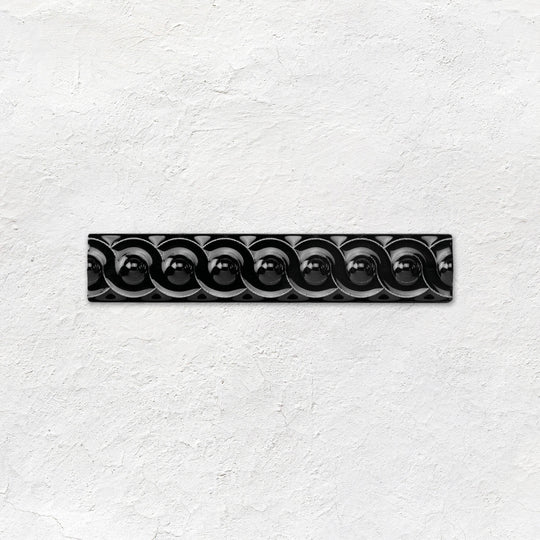 Jet Black Scroll Moulding Ceramic Wall Tile 152x29mm