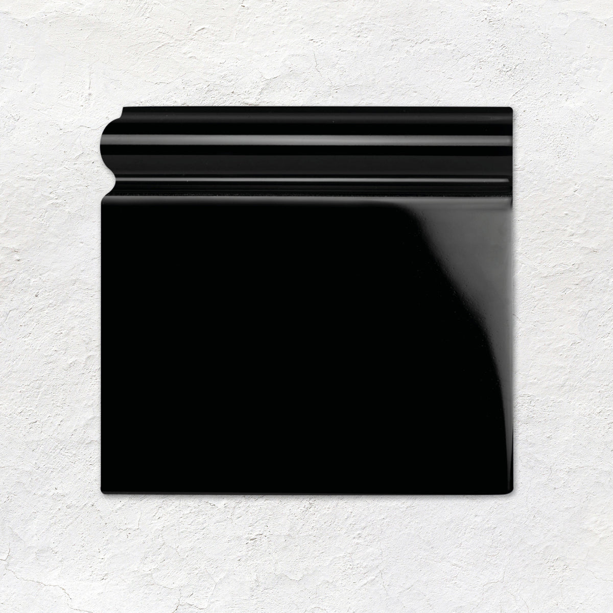 Jet Black Skirting Left Corner Ceramic Wall Tile - Gloss