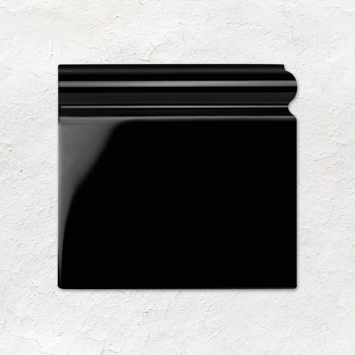 Jet Black Skirting Right Corner Ceramic Wall Tile - Gloss