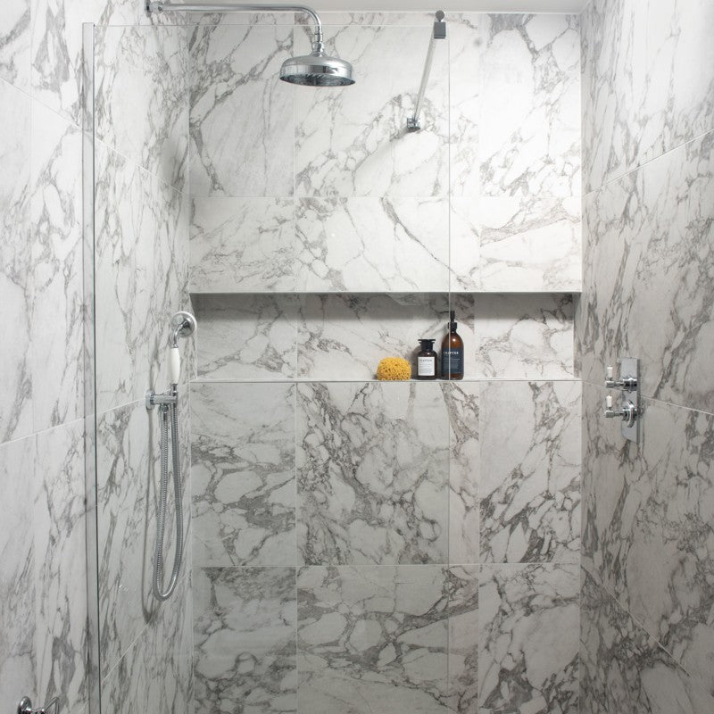 Antique Marble Arabescato Matt 60 x 60cm Wall & Floor Tile in a room setting