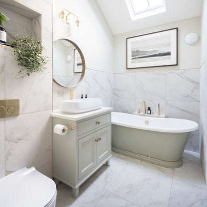 Antique Marble Bianco Matt 30 x 30cm Wall & Floor Tile in a room setting