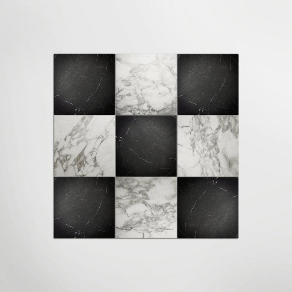 Effect Arabescato and Nero Marquina Chequer Matt 30 x 30cm Wall & Floor Tile