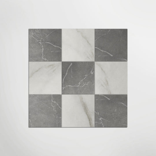 Antique Marble Bianco and Grigio Chequer Matt 30 x 30cm Wall & Floor Tile