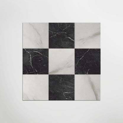 Antique Marble Bianco and Nero Marquina Chequer Matt 30 x 30cm Wall & Floor Tile