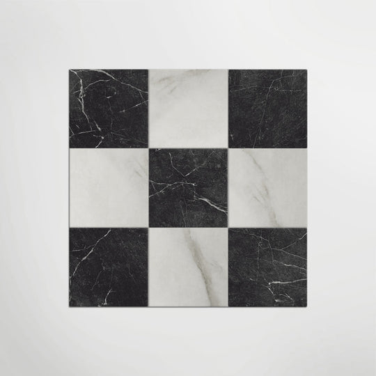 Antique Marble Bianco and Nero Marquina Chequer Matt 30 x 30cm Wall & Floor Tile