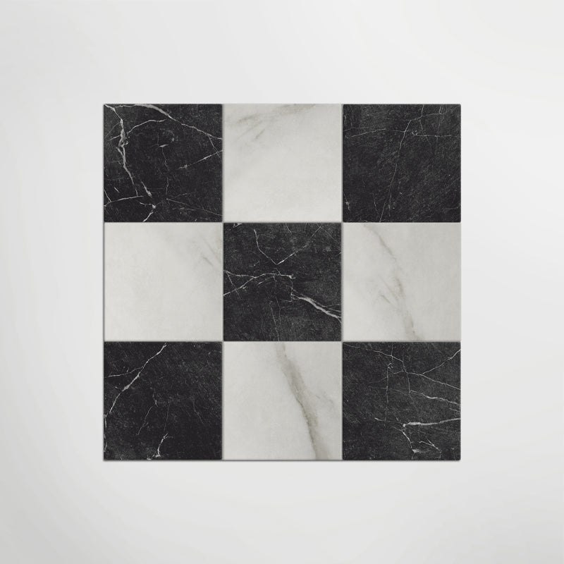 Antique Marble Bianco and Nero Marquina Chequer Matt 30 x 30cm Wall & Floor Tile in a room setting