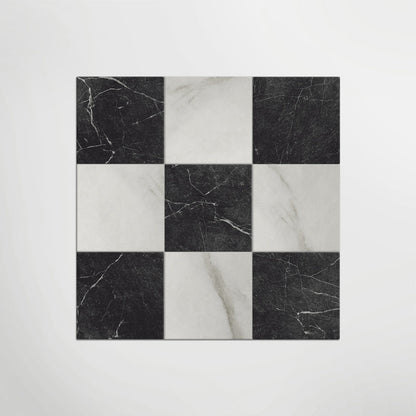 Antique Marble Bianco and Nero Marquina Chequer Matt 30 x 30cm Wall & Floor Tile in a room setting