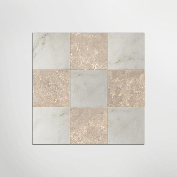 Effect Calacatta Oro and Cosmo Taupe Chequer Matt 30 x 30cm Wall & Floor Tile