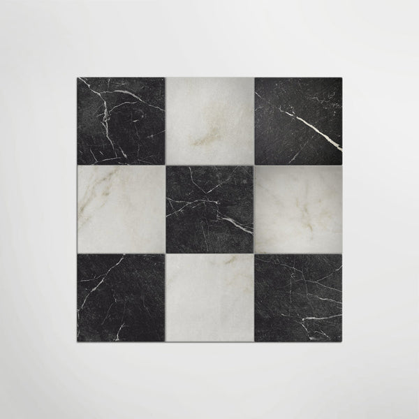 Effect Calacatta Oro and Nero Marquina Chequer Matt 30 x 30cm Wall & Floor Tile