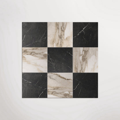 Antique Marble Macchia Vecchia and Nero Marquina Chequer Matt 30 x 30cm Wall & Floor Tile in a room setting