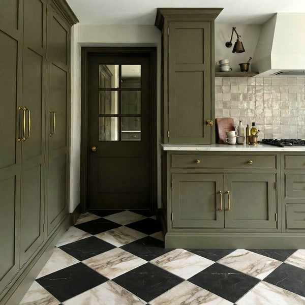 Effect Macchia Vecchia and Nero Marquina Chequer Matt 30 x 30cm Wall & Floor Tile
