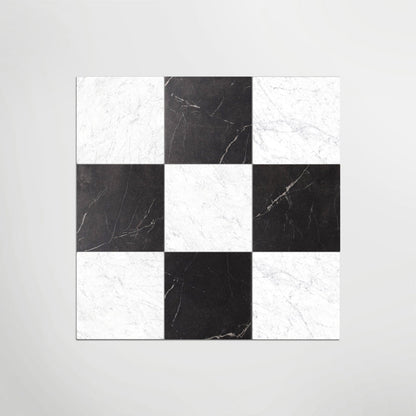Antique Marble Nero Marquina And Carrara Chequer Matt 30 x 30cm Wall & Floor Tile