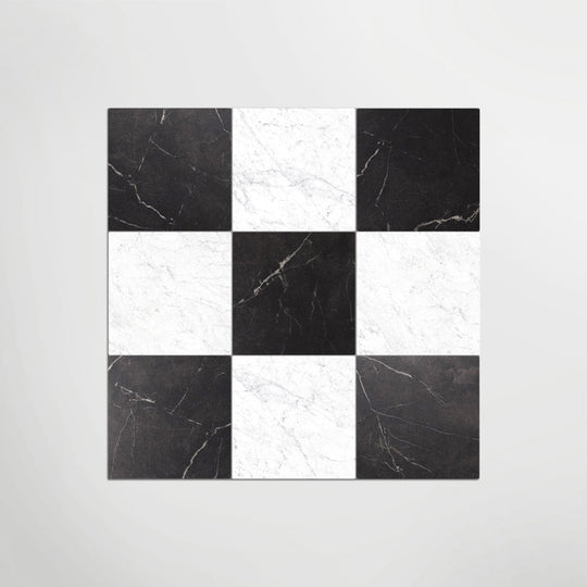 Antique Marble Nero Marquina And Carrara Chequer Matt 30 x 30cm Wall & Floor Tile