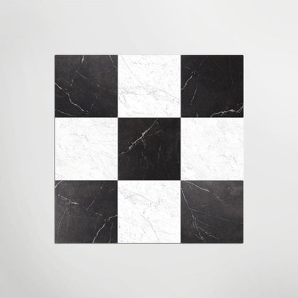 Marble Nero Marquina And Carrara Chequer Matt 30 x 30cm