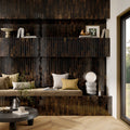 Arta Black Polished 5 x 45cm Wall Tile in a room setting