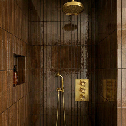 Arta Chocolate Polished 5 x 45cm Wall Tile in a room setting
