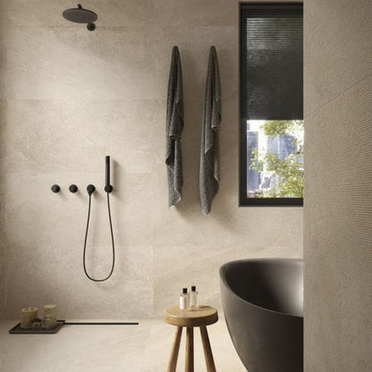 Bergen Ivory Matt 90 x 90cm Wall & Floor Tile in a room setting