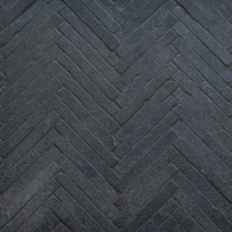 Bordeaux Black Herringbone Tumbled 36 x 29cm Wall & Floor Tile in a room setting