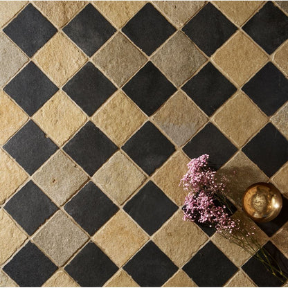 Bordeaux Black Squares Tumbled 20 x 20cm Wall & Floor Tile in a room setting