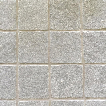 Bordeaux Blue Squares Tumbled 20 x 20cm Wall & Floor Tile in a room setting